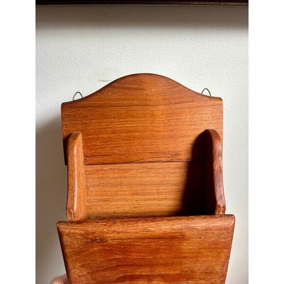 Goodwood Teak Wood Letter Rack with Key Hooks | Hanging Wood Mail Organizer - Picture 4 of 7